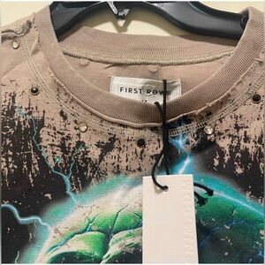 First Row Unisex , cropped raw hem graphic tee